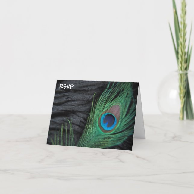 Invitación Confirmación de boda de estilismo de pavo real neg (Anverso)