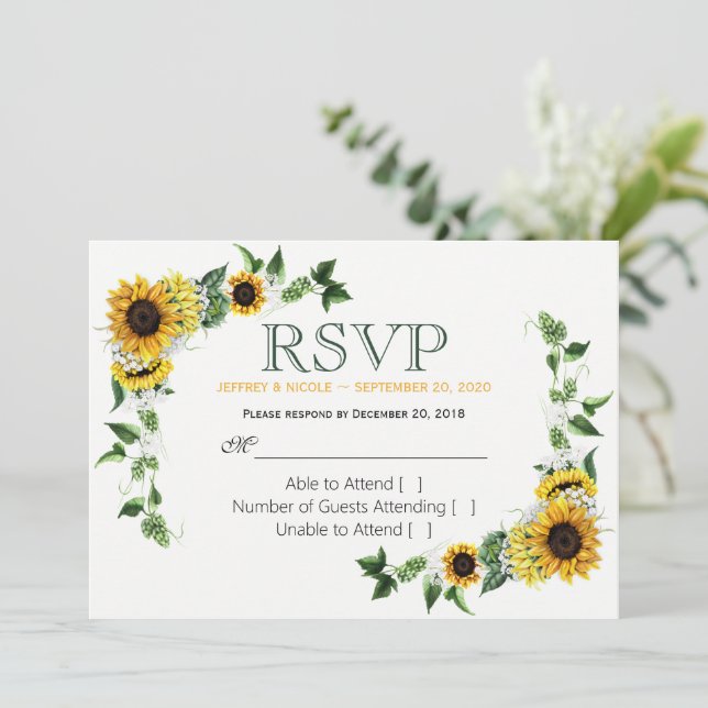 Invitación Confirmación de boda de girasoles de otoño en gran (Anverso de pie)
