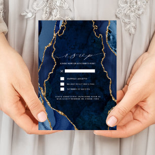 Invitación Confirmación de boda de mármol de Navy y ágata dor