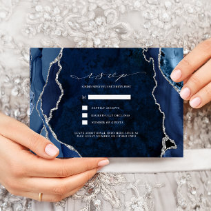 Invitación Confirmación de boda de mármol de Navy y ágata pla