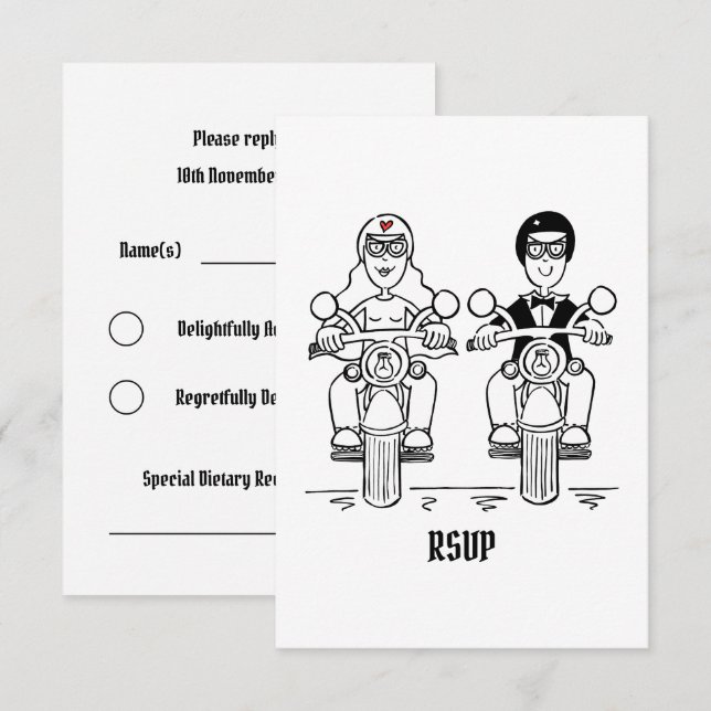 Invitación Confirmación de boda de motociclista para (Anverso / Reverso)