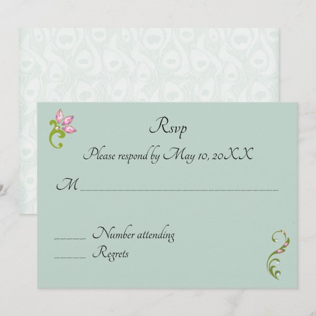 Invitación Confirmación de boda de pavo real hindú indio (Anverso / Reverso)