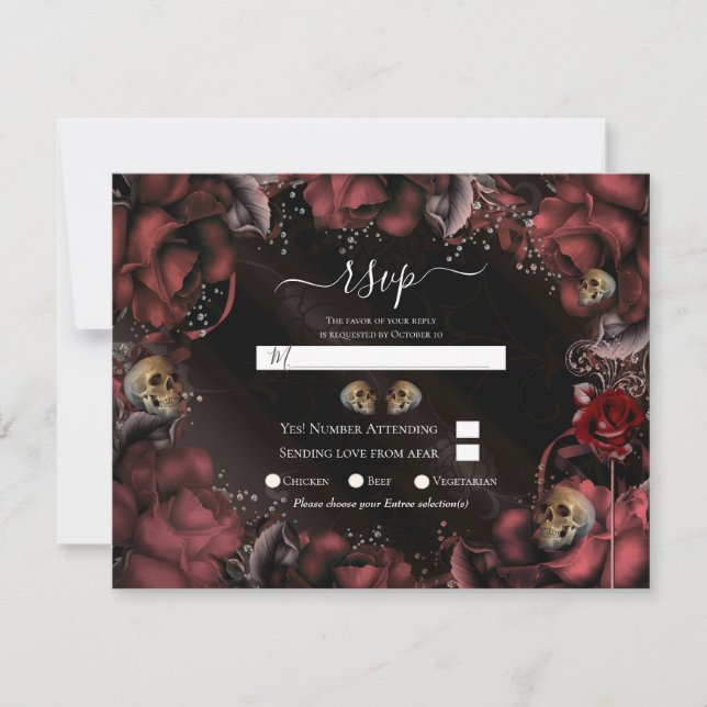 Invitación Confirmación de Boda de Rosas Rojas Granate y Cala (Anverso)