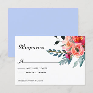 Invitación Confirmación de boda floral azul polvoriento
