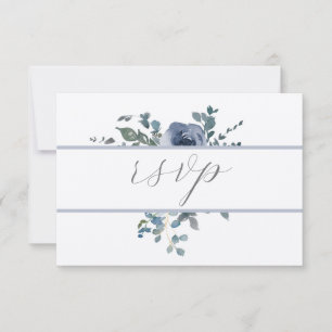Invitación Confirmación de boda floral azul polvoriento y gri