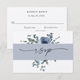 Invitación Confirmación de boda floral azul polvoriento y gri
