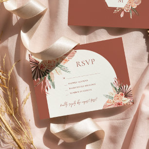 Invitación Confirmación de Boda Floral Bohemio de Terracota y
