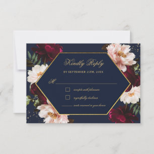 Invitación Confirmación de boda floral borgoña malhumorada y 