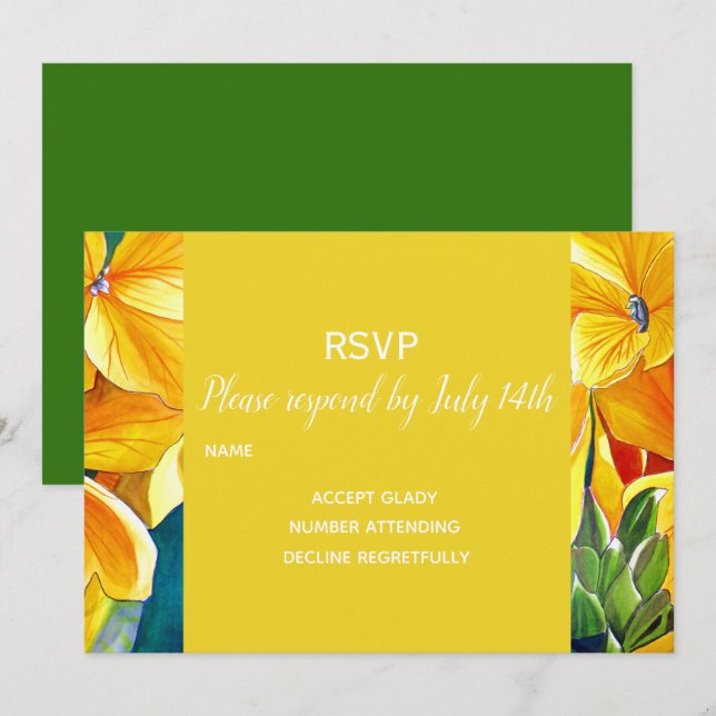 Invitación Confirmación de boda flores amarillas rústica camp (Anverso / Reverso)