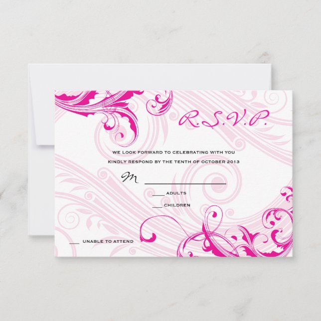 Invitación Confirmación de Boda Magenta Clásico Scroll Fleuri (Anverso)
