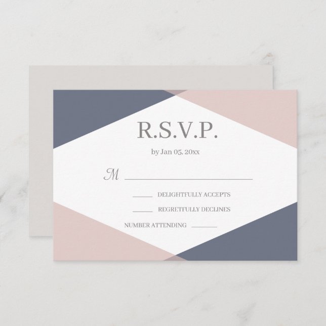 Invitación Confirmación de Boda Moderna Geométrica Rosa Navy (Anverso / Reverso)