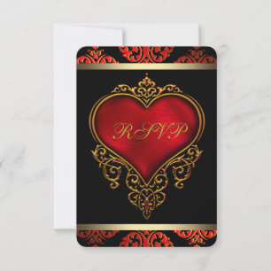 Invitación Confirmación de boda roja, negra y dorada