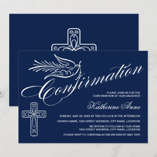 Invitación Confirmación de Caligrafía con Cruz y Paloma