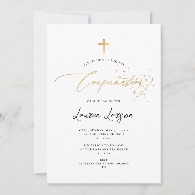 Invitación Confirmación de caligrafía de oro de ArtsApp Elega (Anverso)