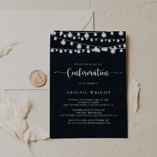 Invitación Confirmación de caligrafía de Rustic String Lights