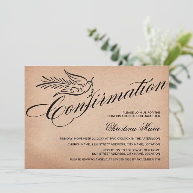 Invitación Confirmación de caligrafía elegante (Anverso de pie)