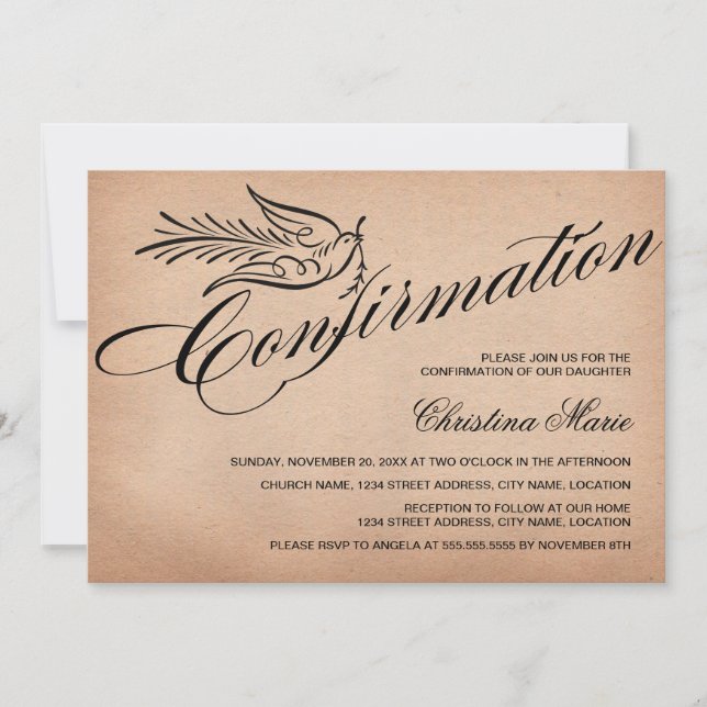 Invitación Confirmación de caligrafía elegante (Anverso)