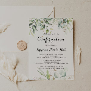 Invitación Confirmación de caligrafía elegante de verde oro