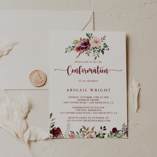 Invitación Confirmación de caligrafía floral de verano rústic (Subido por el creador)