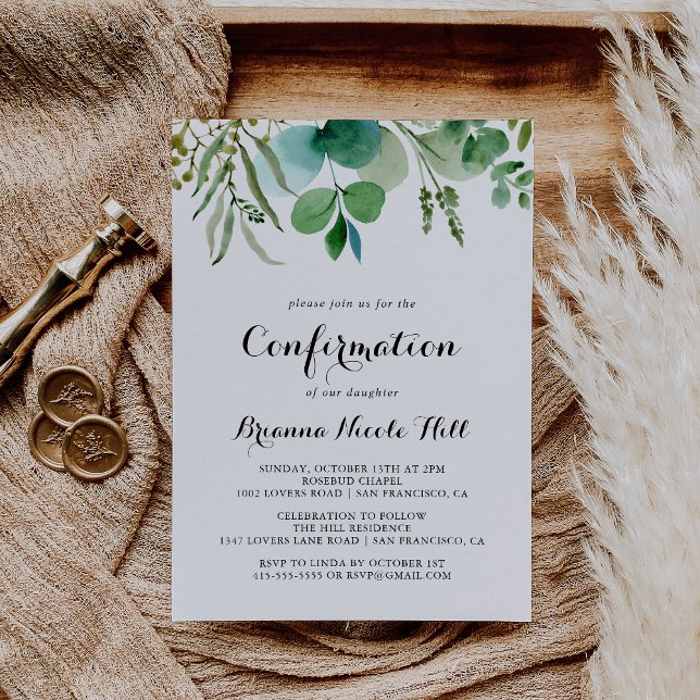 Invitación Confirmación de caligrafía moderna de eucalipto ve (Subido por el creador)
