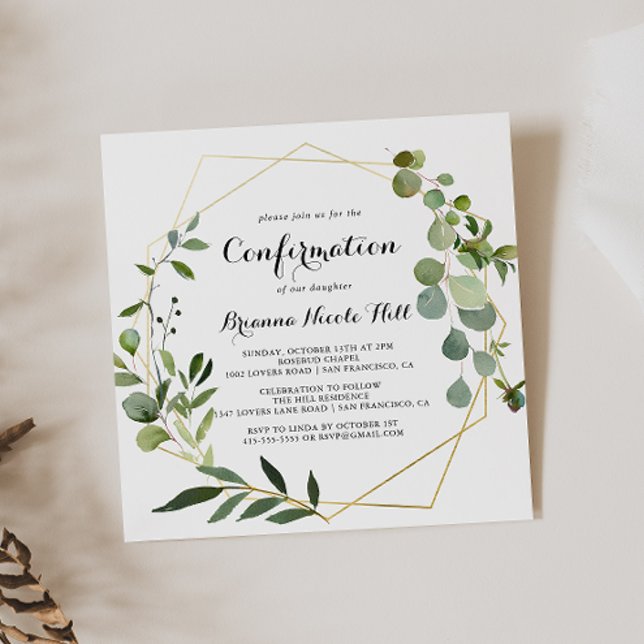 Invitación Confirmación de caligrafía tropical de oro geométr (Subido por el creador)