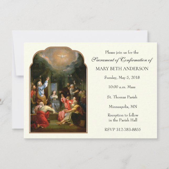 Invitación Confirmación De Chica Católico Tradicional Confirm (Anverso)