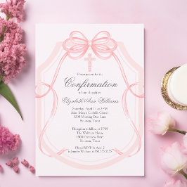 Invitación Confirmación de Chica de Cinta Elegante Rosa