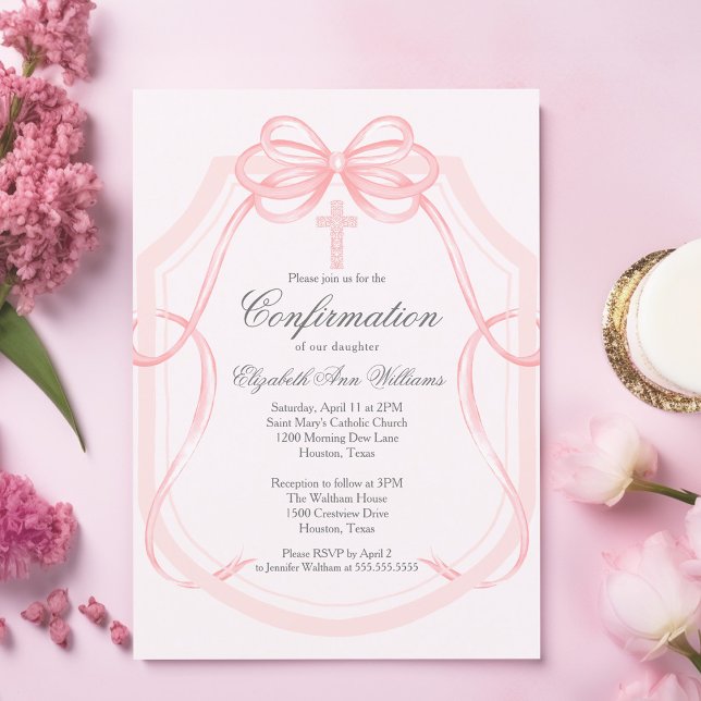 Invitación Confirmación de Chica de Cinta Elegante Rosa (Subido por el creador)