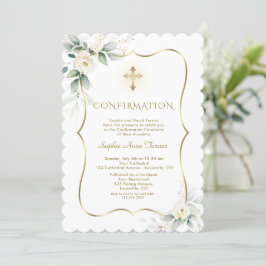 Invitación Confirmación de Chica de Floral blanca y verde de