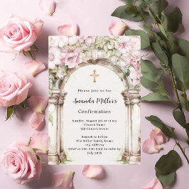 Invitación Confirmación de chica de florales rosados arco bei