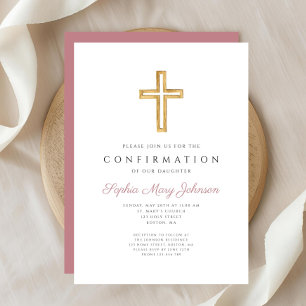 Invitación Confirmación de Chica elegante de la cruz religios