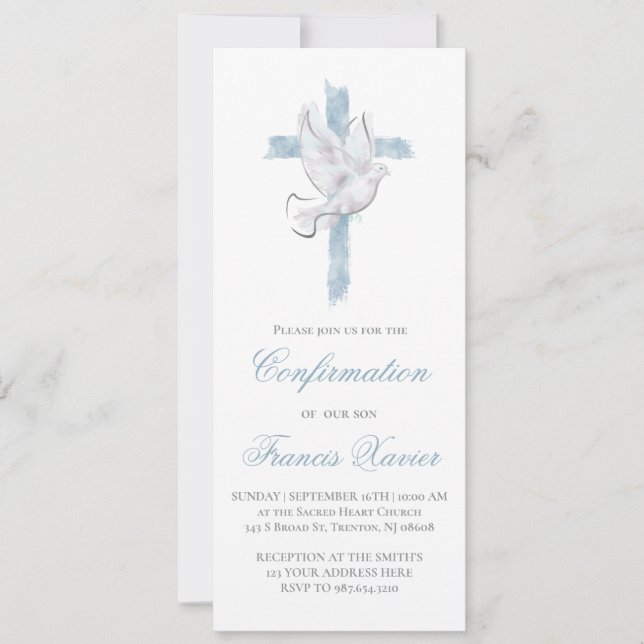 Invitación Confirmación de cruz azul del Espíritu Santo (Anverso)