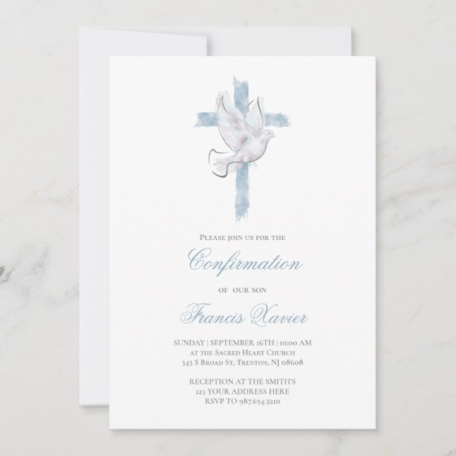Invitación Confirmación de cruz azul del Espíritu Santo (Anverso)