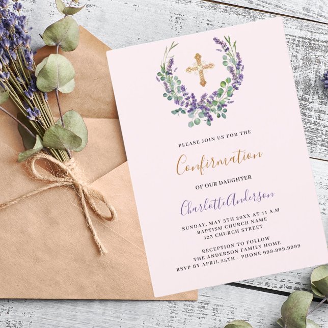 Invitación Confirmación de cruz de vegetación floral violeta  (Subido por el creador)