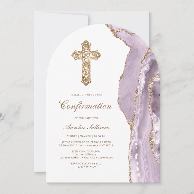 Invitación Confirmación de Dusty Lilac Agate (Anverso)