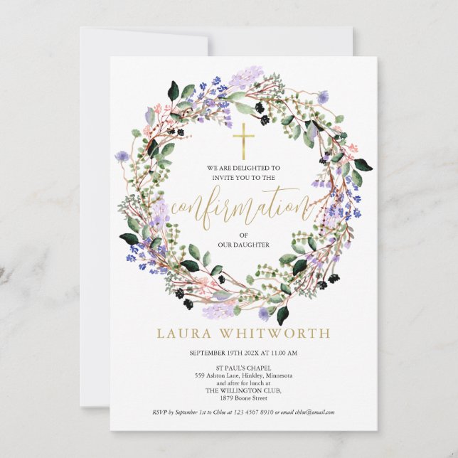 Invitación Confirmación de Elegante Floral Lavender Garland (Anverso)