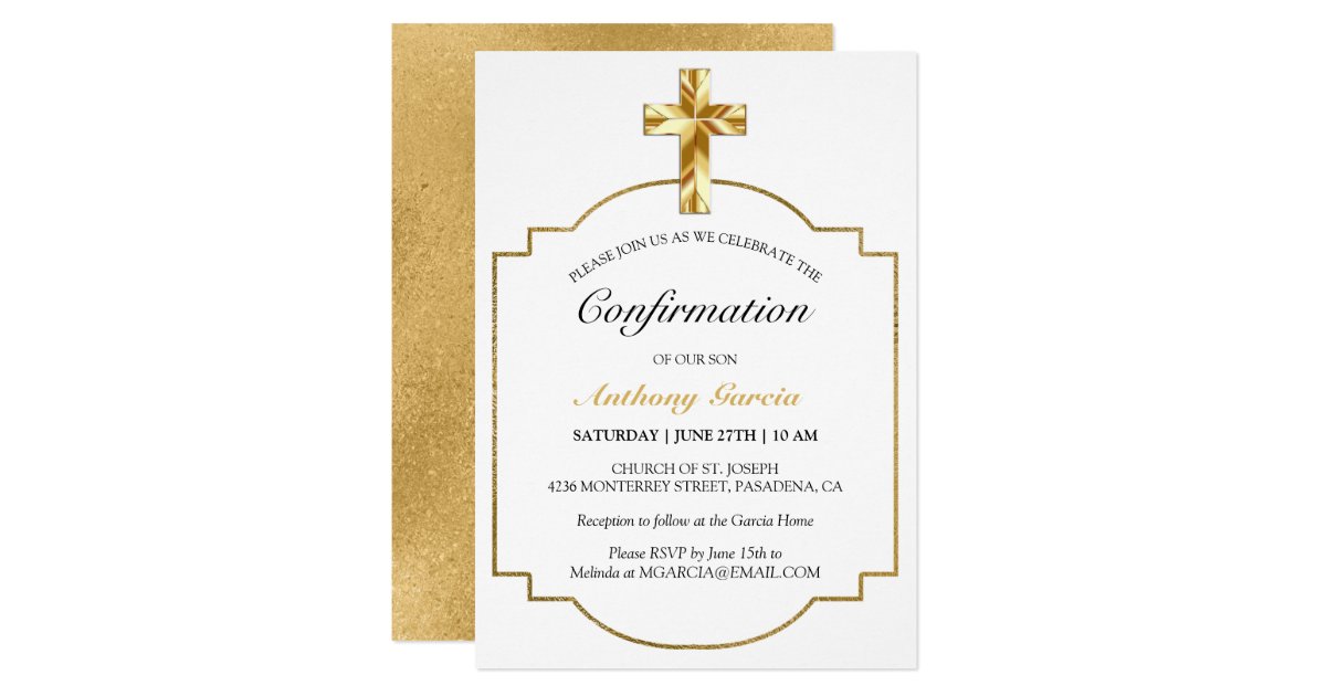 Invitación Confirmación De Elegantes Chicos Blancos De Oro 1ab