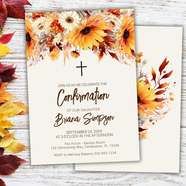 Invitación Confirmación de Fall Floral Beige (Subido por el creador)