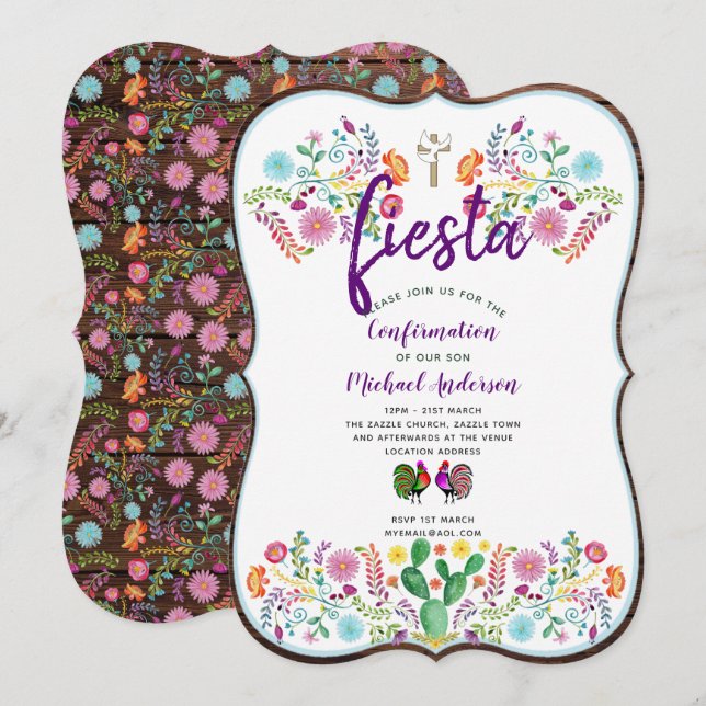 Invitación CONFIRMACIÓN DE Fiesta Mexicana Flores Folclóricas (Anverso / Reverso)