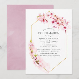 Invitación Confirmación de Flor de Cerezo Rosa Geométrica de