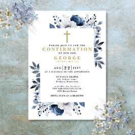 Invitación Confirmación de floral botánica azul de la Marina 