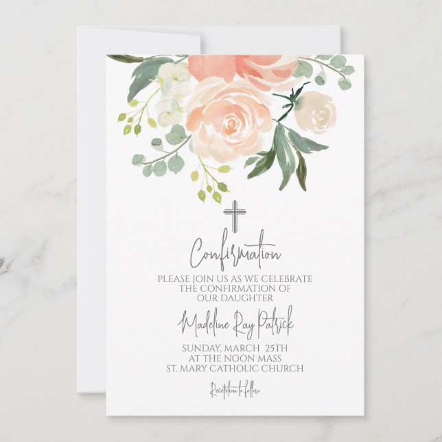 Invitación Confirmación de Floral de Peach (Anverso)