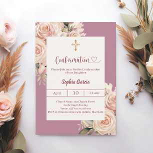 Invitación Confirmación de florales rosa polvoriento marfil m