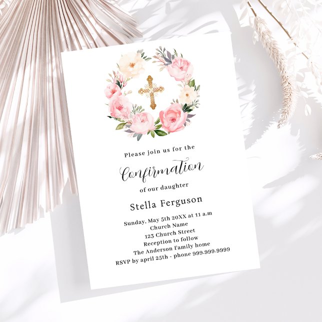 Invitación Confirmación de florales rosados cruzados por chic (Subido por el creador)