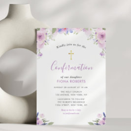 Invitación confirmación de flores púrpura lavanda