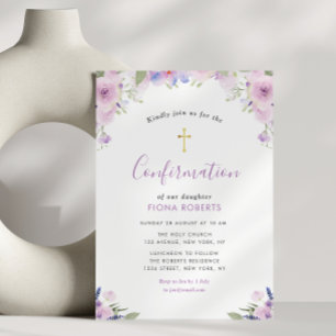 Invitación confirmación de flores púrpura lavanda