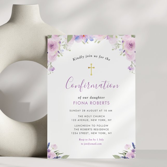 Invitación confirmación de flores púrpura lavanda (Subido por el creador)