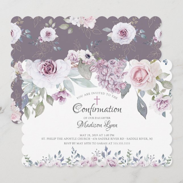 Invitación Confirmación de Flores Violetas de Acuarela (Anverso / Reverso)