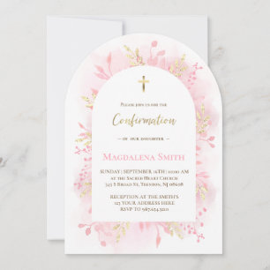 Invitación Confirmación de follaje de acuarela rosa