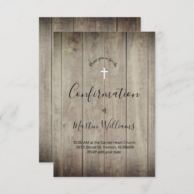 Invitación confirmación de fondo de madera (Anverso / Reverso)